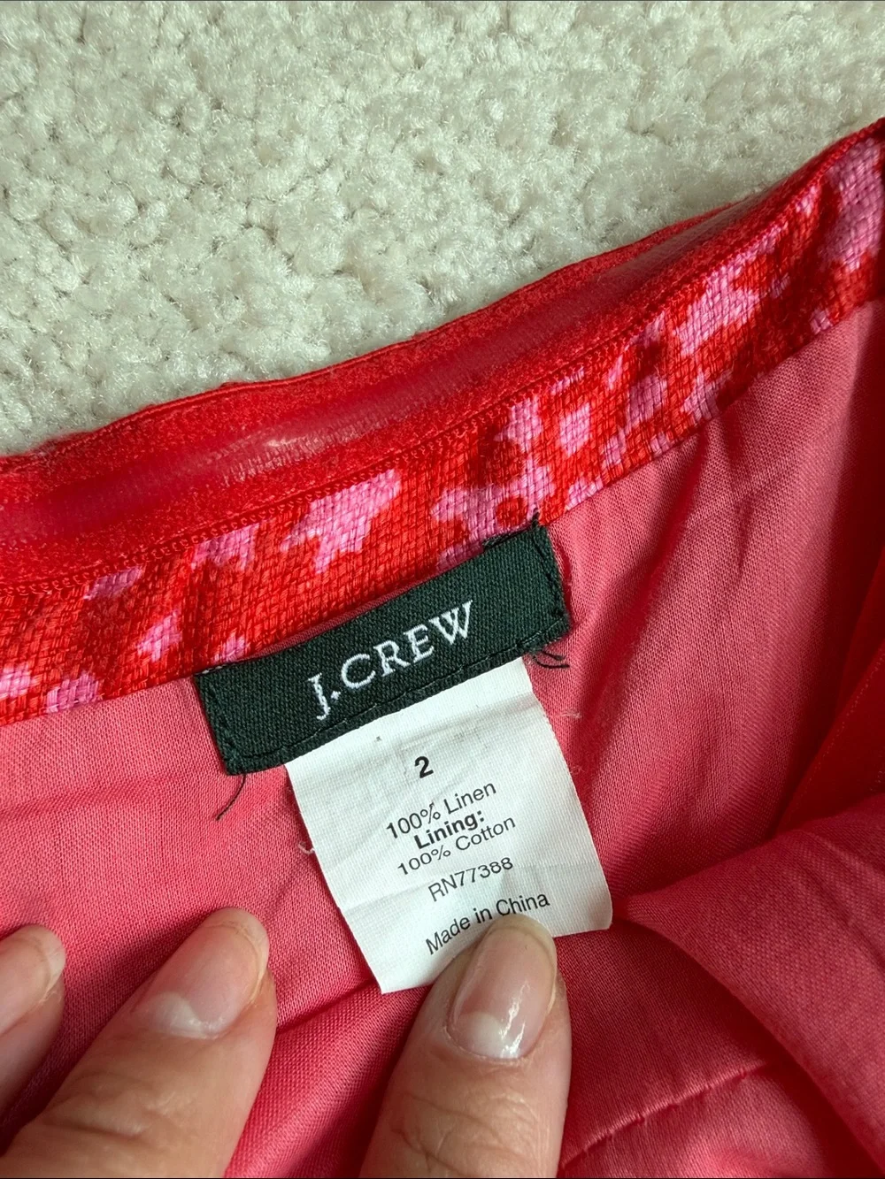 J. Crew Pink and Red Linen Strapless Dress